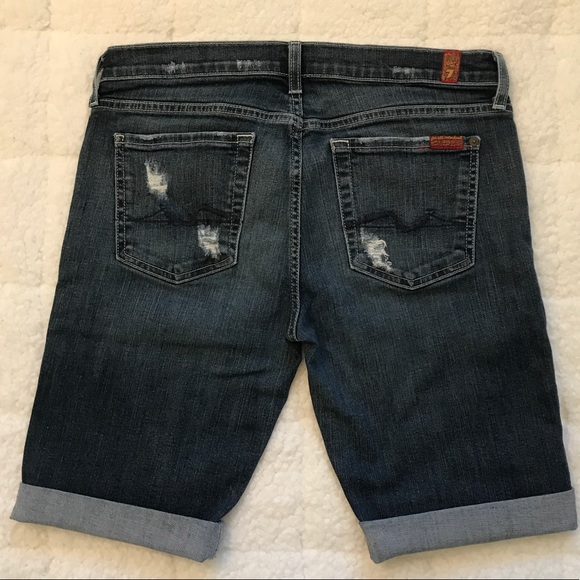 7FAM midi distressed rolled cuff denim shorts - Picture 5 of 11